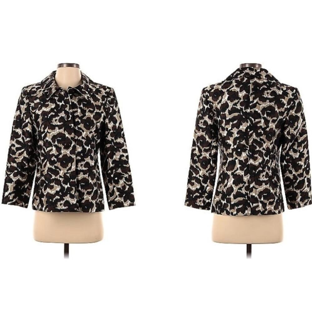 TALBOTS Black Ikat Floral Animal Print Silk Wool Blend Jacket Blazer Women's 16